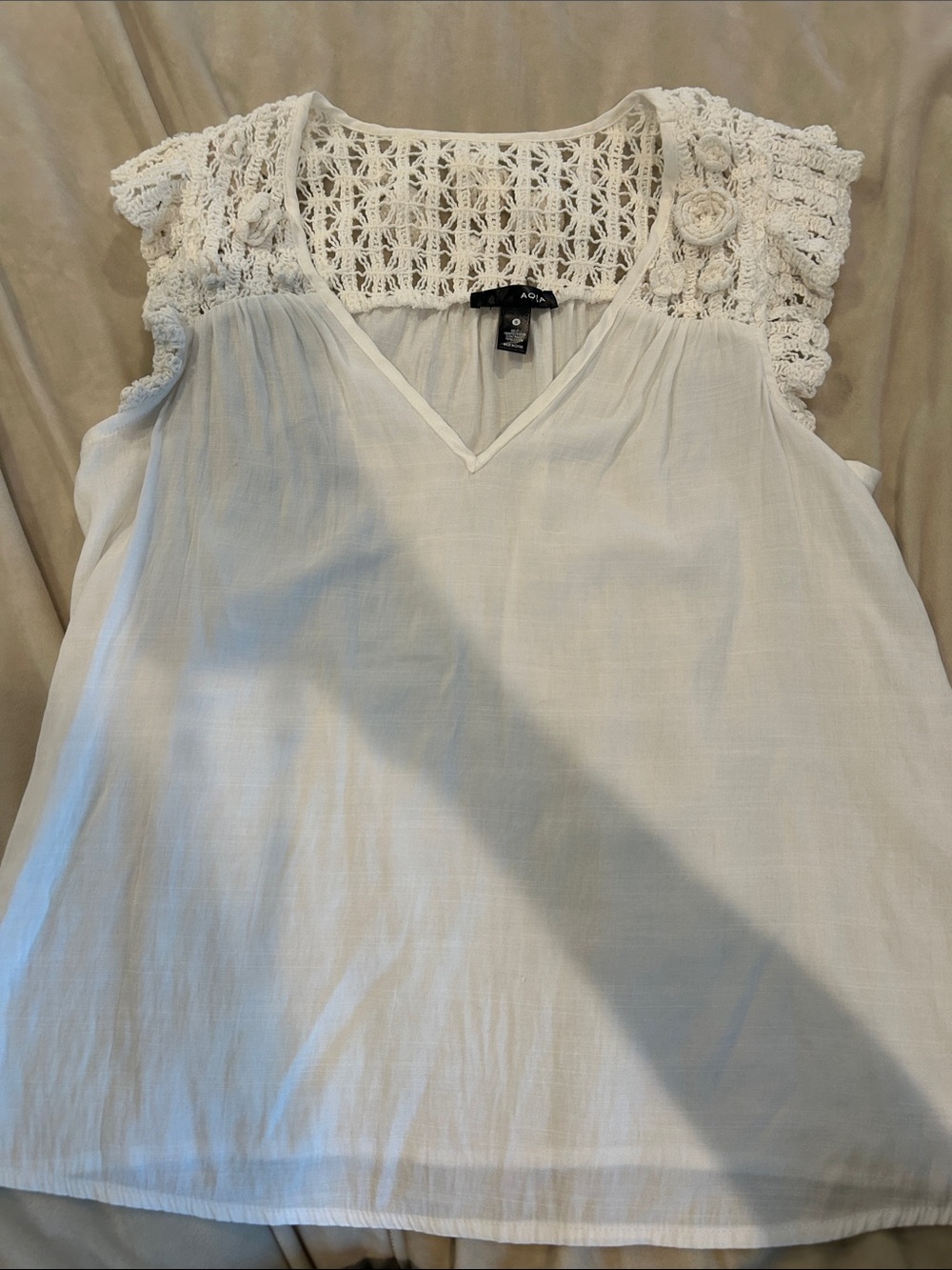 Aqua White Crochet Yoke V-Neck Cap-Sleeve Camisole